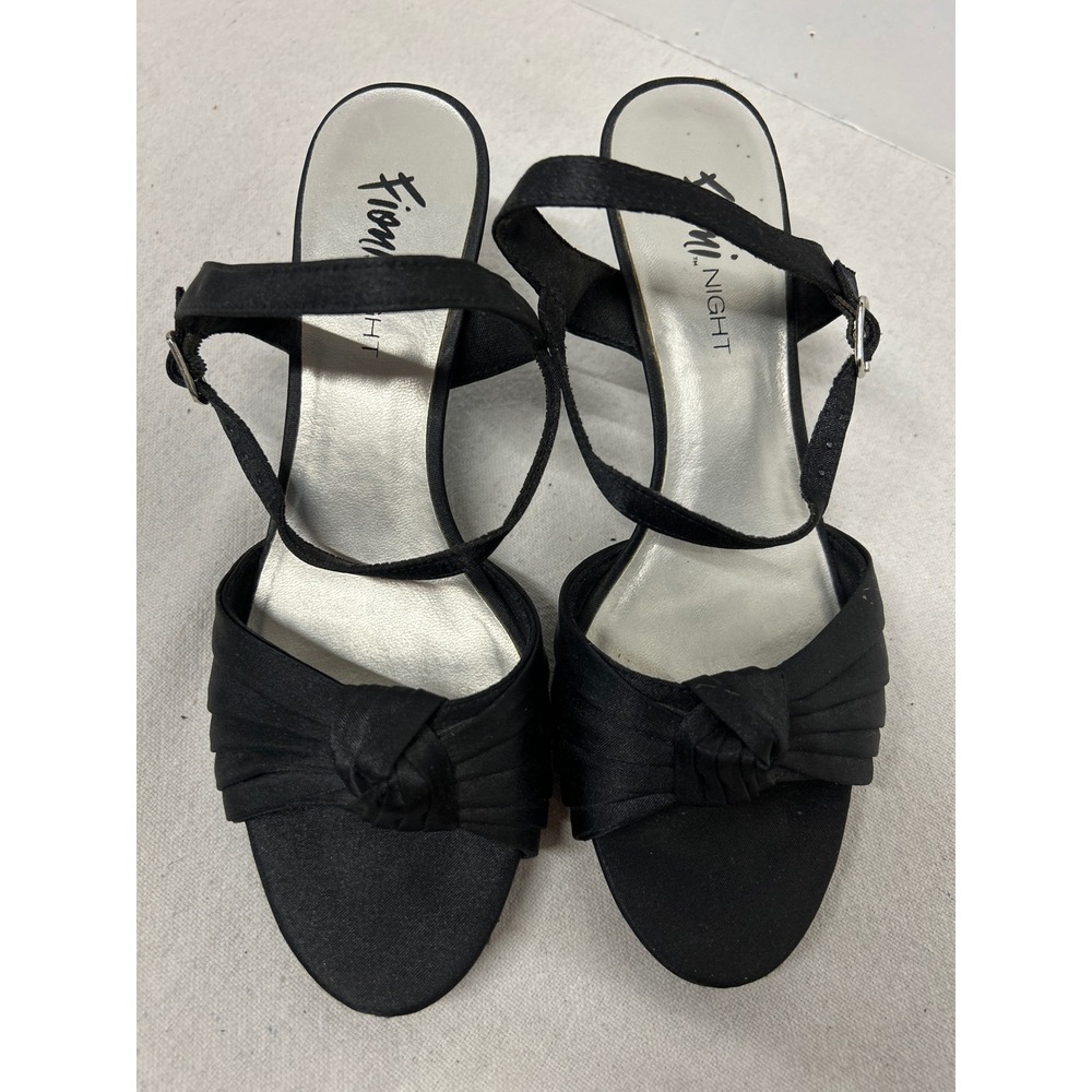 Fioni Night Black‎ Satin Knot Strappy Kitten Heels Women's Size 8 Evening Shoes